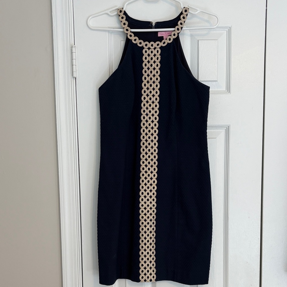 Lily Pulitzer navy and gold dress
